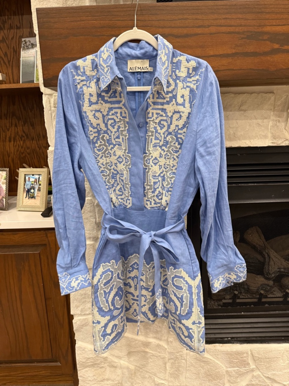 Alemais Light Blue Linen Tunic Dress with White Embroidery - Picture 4 of 4